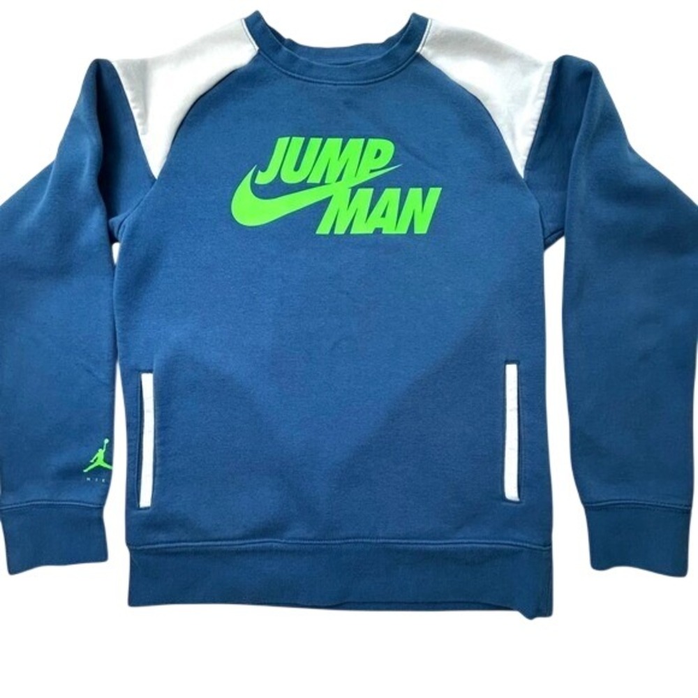 Nike Air Jordan Jumpman Pullover Sweatshirt Crew Neck Blue Green White L 12-13yr